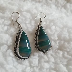 CRYSTAL GODDESS Agate Gemstone Silver Earrings Crystal Vintage Style Retro